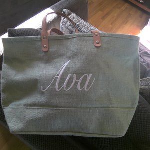 Ballard Jute Large Tote Monogramed Ava